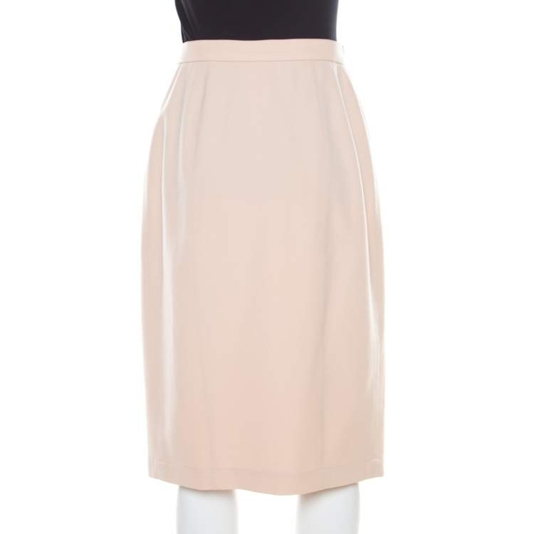 Pre Owned Thierry Mugler Beige Wool Pencil Midi Skirt S