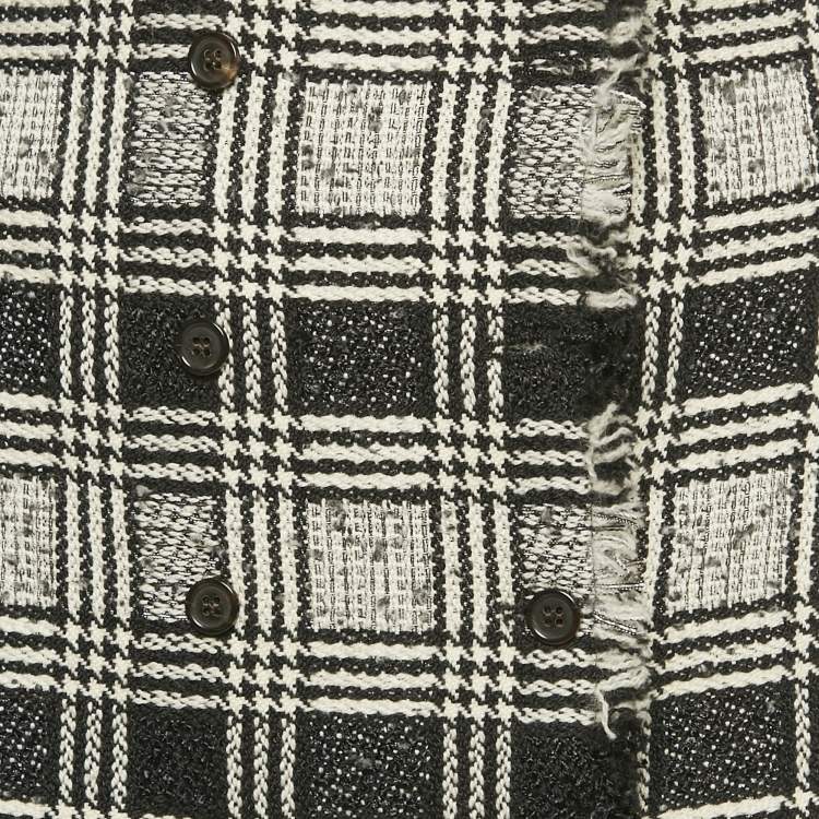 Pre Owned Thom Browne Black Tweed Raw Edge Mini Skirt L
