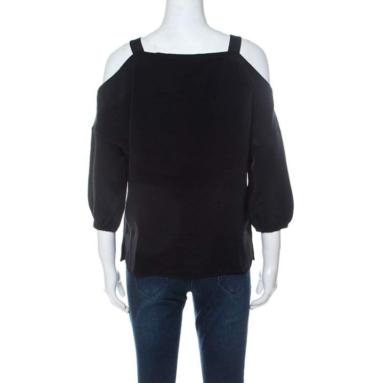 Pre Owned Tibi Black Silk Cut Out Shoulder Tunic Top XS