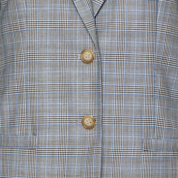 Pre Owned Tibi Grey Cooper Plaided Wool & Silk Cutout Detail  Blazer L