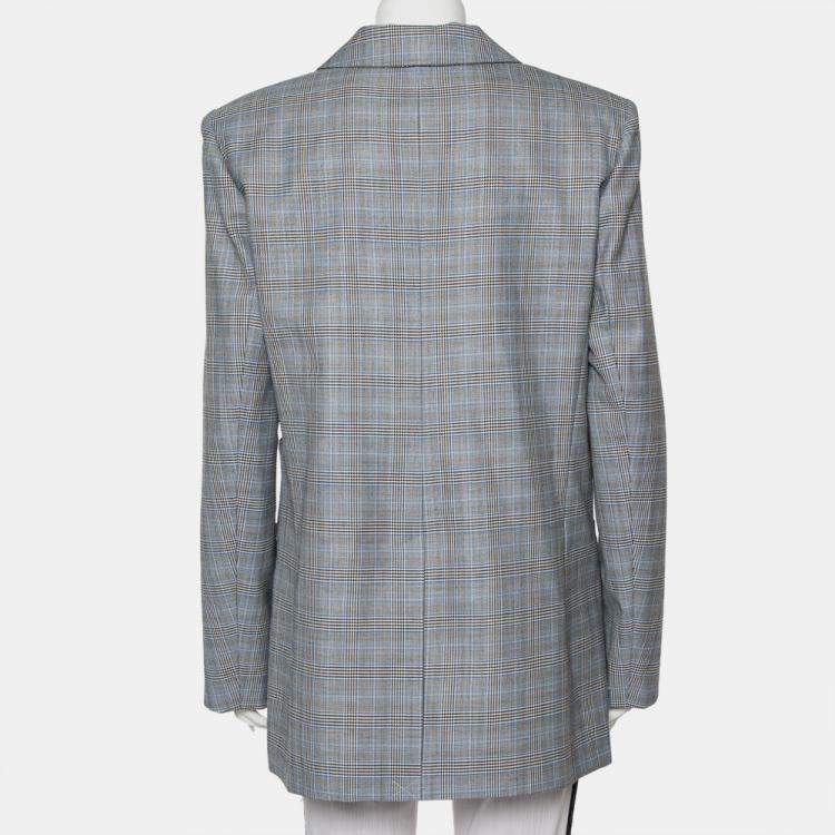 Pre Owned Tibi Grey Cooper Plaided Wool & Silk Cutout Detail  Blazer L