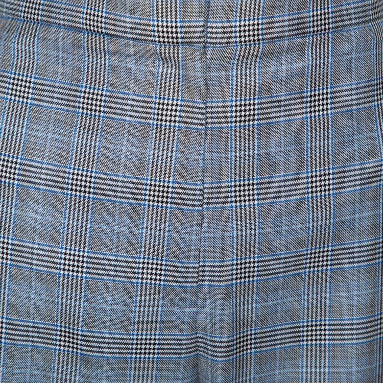 Pre Owned Tibi Grey Cooper Plaid Wool & Silk Joggers L