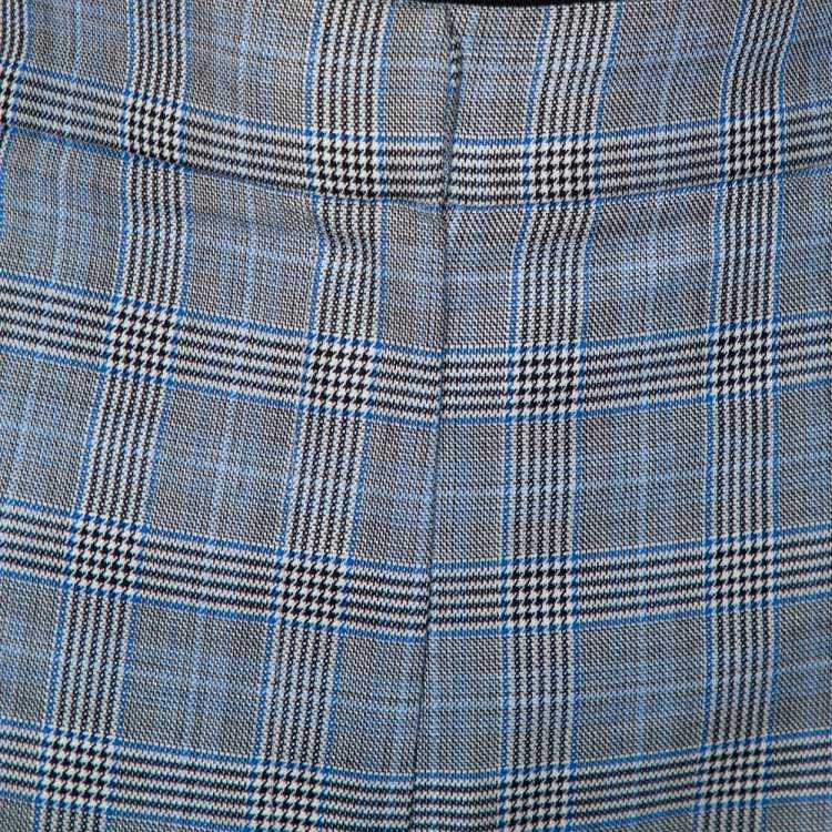 Pre Owned Tibi Grey Cooper Plaid Wool & Silk Joggers L