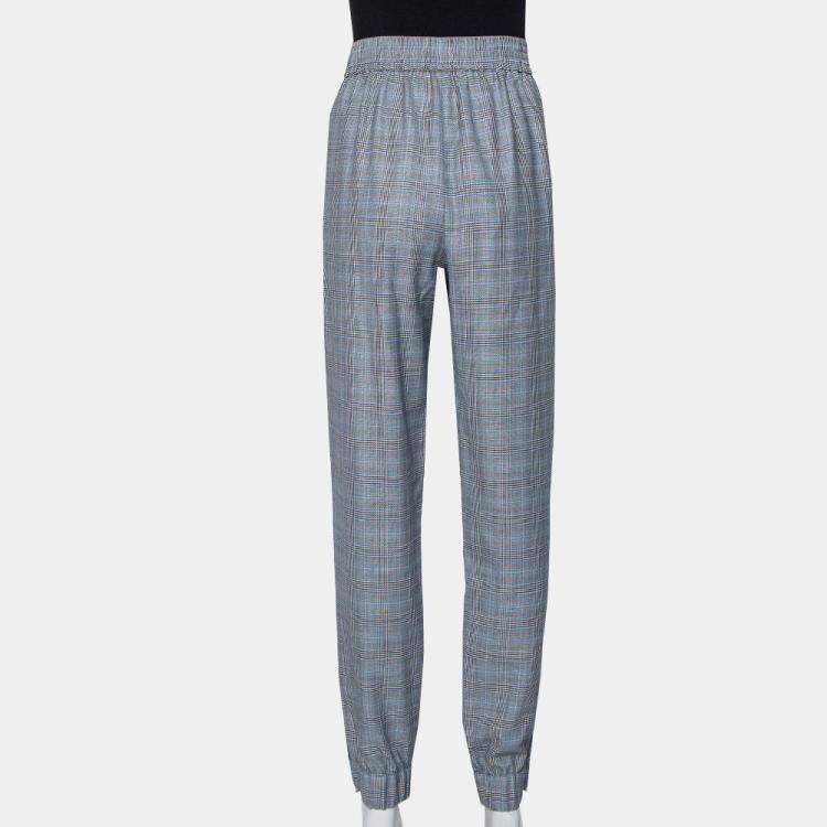 Pre Owned Tibi Grey Cooper Plaid Wool & Silk Joggers L