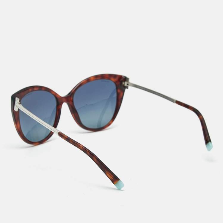 Pre Owned Tiffany & Co. Tortoise Brown/Blue TF4166 Polarized Cat Eye Sunglasses