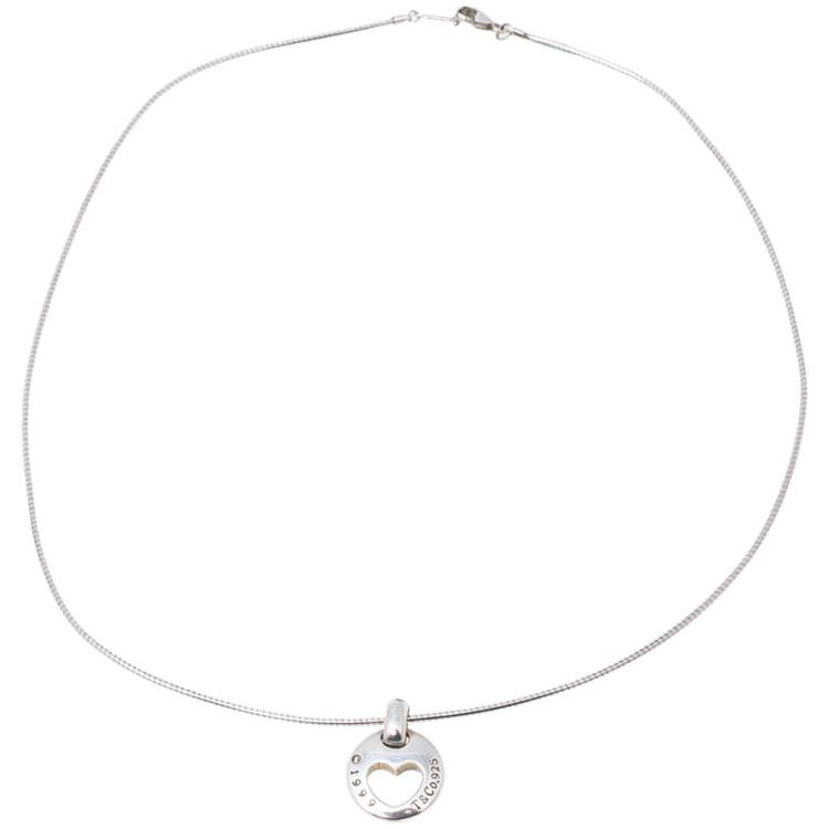 Pre Owned Tiffany & Co. Silver Stencil Open Heart Pendant Necklace