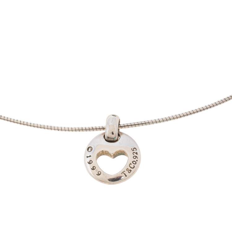 Pre Owned Tiffany & Co. Silver Stencil Open Heart Pendant Necklace