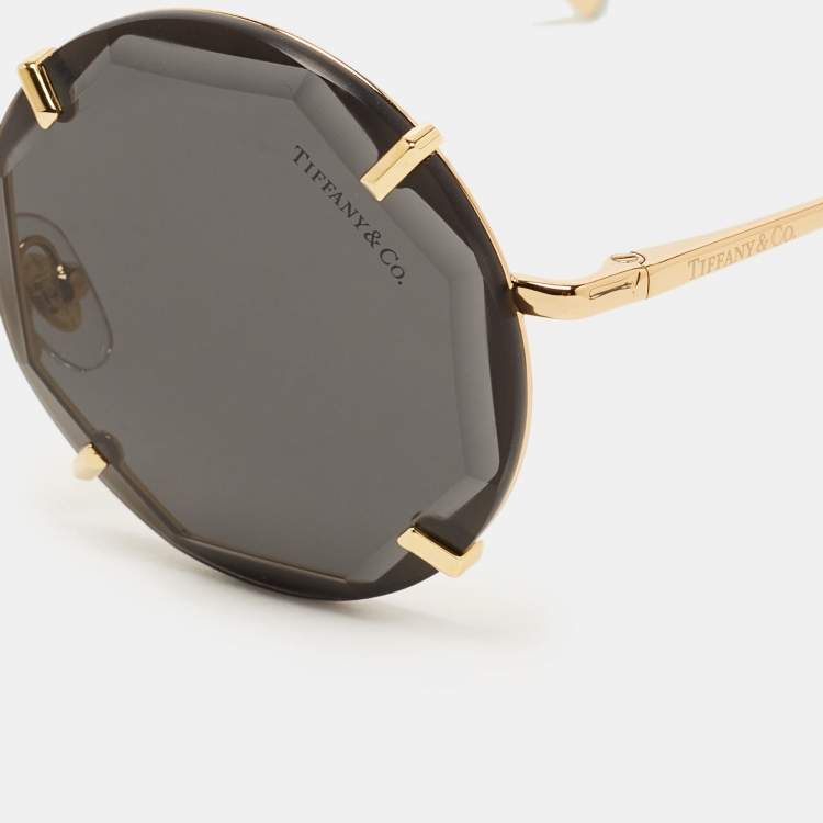 مملوكة مسبقًا Tiffany & Co. Gold Tone/Dark Grey TF3091 Round Sunglasses