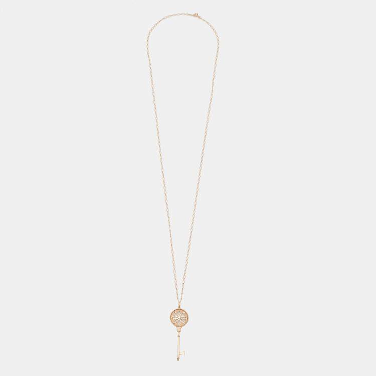 Pre Owned Tiffany & Co. Daisy Key Diamond 18K Rose Gold Long Pendant Necklace