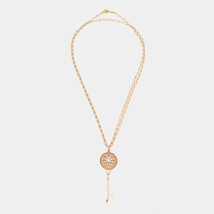 Pre Owned Tiffany & Co. Daisy Key Diamond 18K Rose Gold Long Pendant Necklace