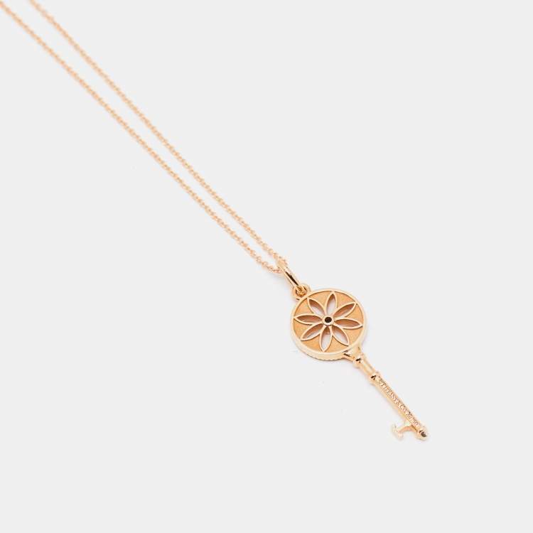 Pre Owned Tiffany & Co. Daisy Key Diamond 18K Rose Gold Pendant Necklace