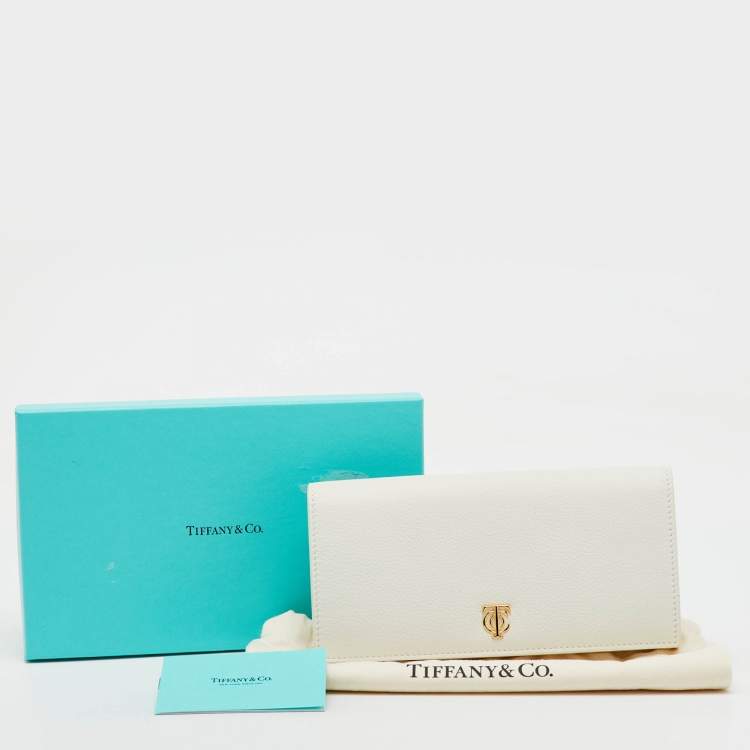 Pre Owned Tiffany & Co. White Leather Logo Flap Continental Wallet