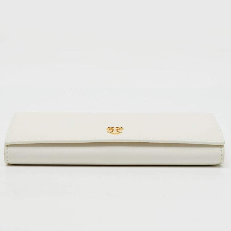 Pre Owned Tiffany & Co. White Leather Logo Flap Continental Wallet