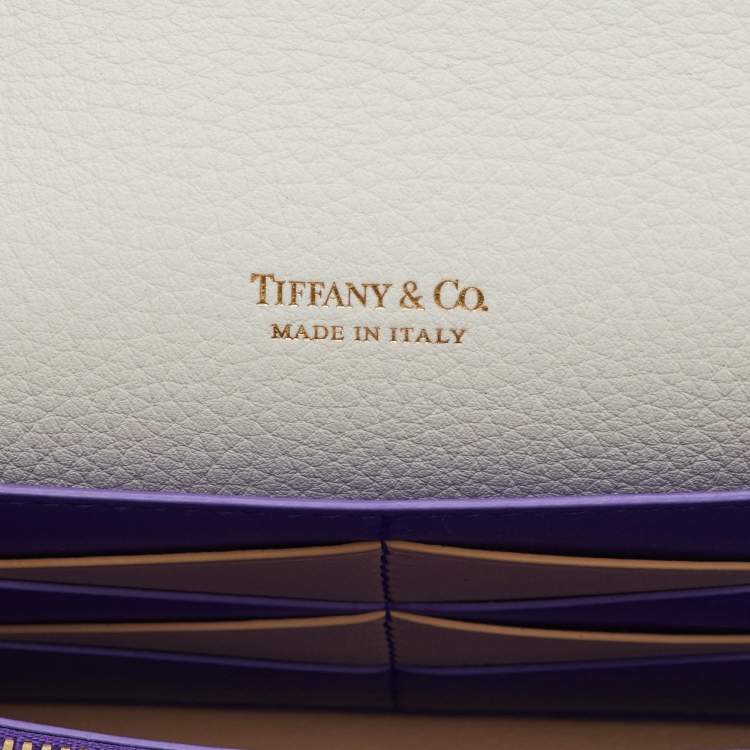 Pre Owned Tiffany & Co. White Leather Logo Flap Continental Wallet