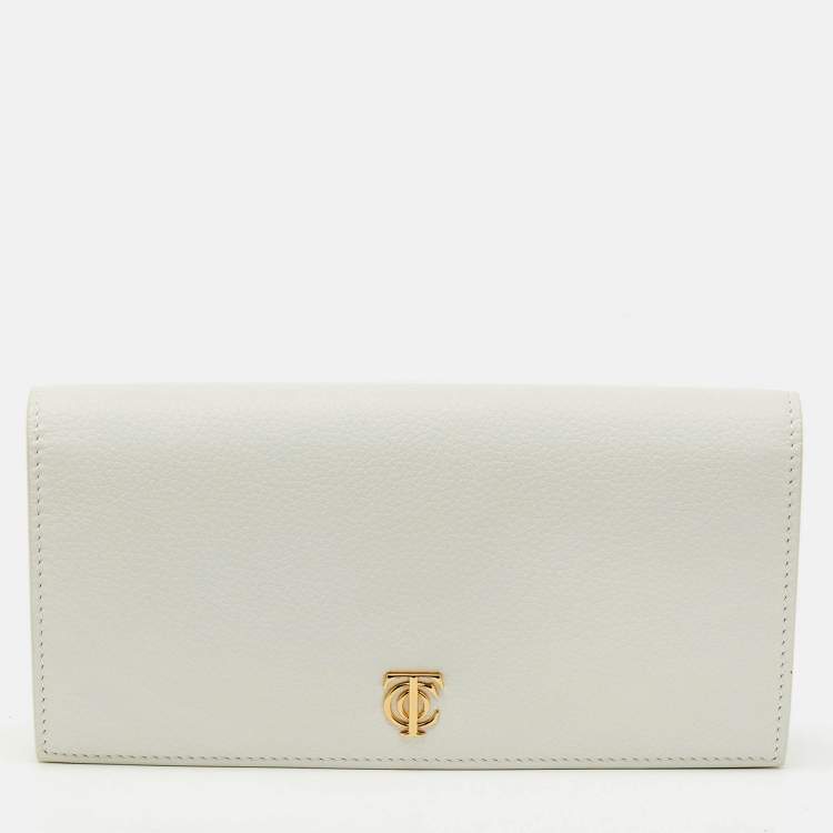 Pre Owned Tiffany & Co. White Leather Logo Flap Continental Wallet