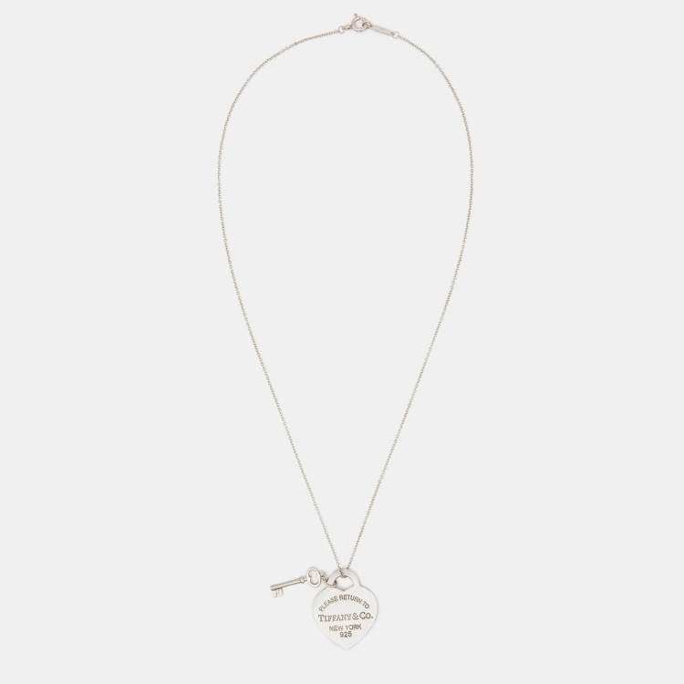 Pre Owned Tiffany & Co. Return To Tiffany Sterling Silver Heart Tag with Key Pendant Necklace