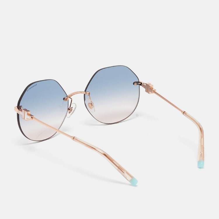 Pre Owned Tiffany & Co. Blue Gradient TF3077 Hexagonal Frame Round Sunglasses