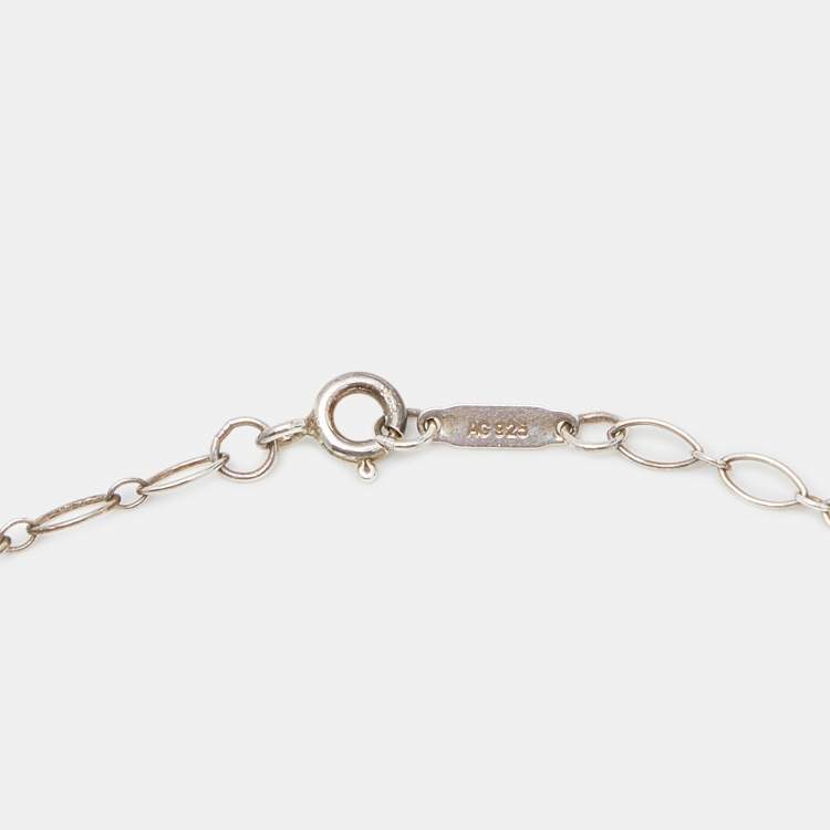 Pre Owned Tiffany & Co. Trefoil Key Sterling Silver Pendant Oval Link Chain Necklace