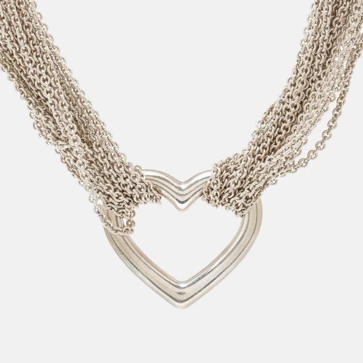 Pre Owned Tiffany & Co.  Heart Mesh Sterling SilverChain Multi Strand Silver Toggle Bracelet