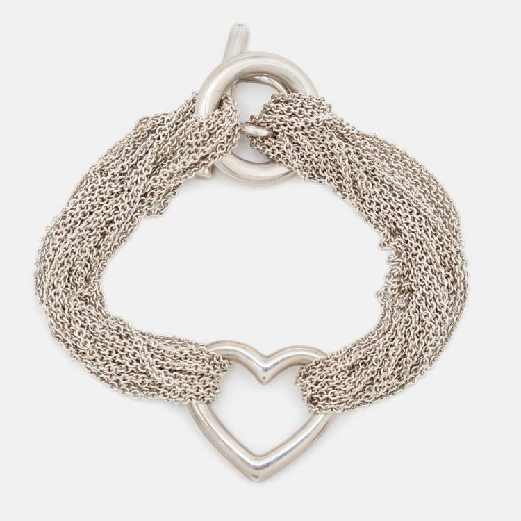 Pre Owned Tiffany & Co.  Heart Mesh Sterling SilverChain Multi Strand Silver Toggle Bracelet