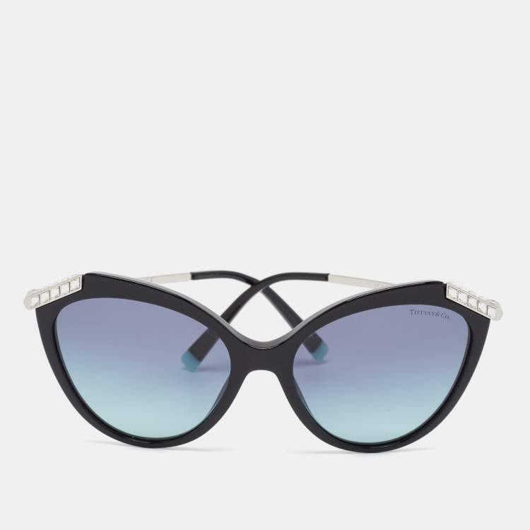 Pre Owned Tiffany & Co. Black/Blue Gradient Crystals Cat Eye Sunglasses