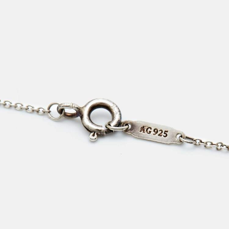 Pre Owned Tiffany & Co. Return To Tiffany Blue Enamel Double Heart Tag Sterling Silver Pendant Necklace