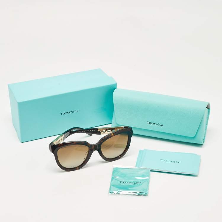 Pre Owned Tiffany & Co. Brown  Tortoise TF4215-F Cat Eye Sunglasses