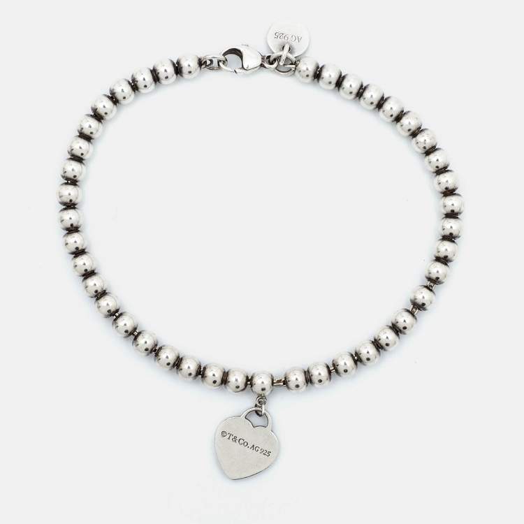 Pre Owned Tiffany & Co. Return to Tiffany Heart Tag Sterling Silver Bead Bracelet