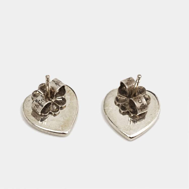 Pre Owned Tiffany & Co. Love Tiffany Blue® Enamle Heart Sterling Silver Stud Earrings