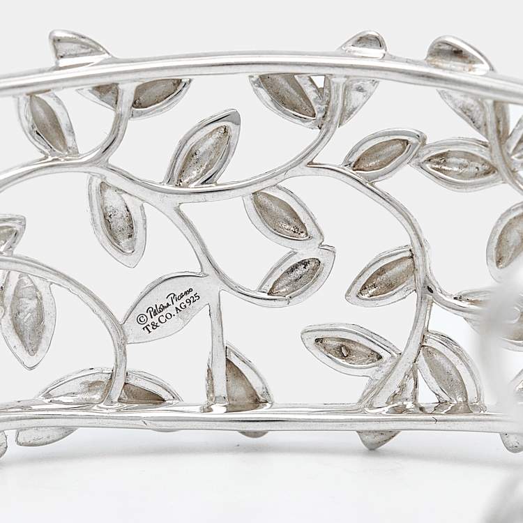 Pre Owned Tiffany & Co. Paloma Picasso Olive Leaf Sterling Silver Open Cuff Bracelet