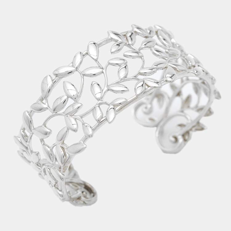 Pre Owned Tiffany & Co. Paloma Picasso Olive Leaf Sterling Silver Open Cuff Bracelet