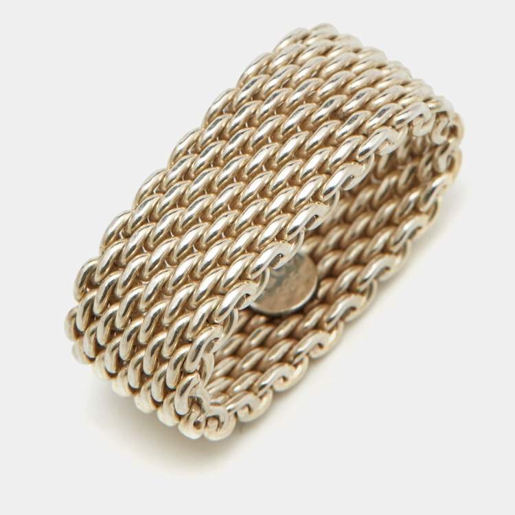 Pre Owned Tiffany & Co. Somerset Sterling Silver Mesh Band Ring Size 55
