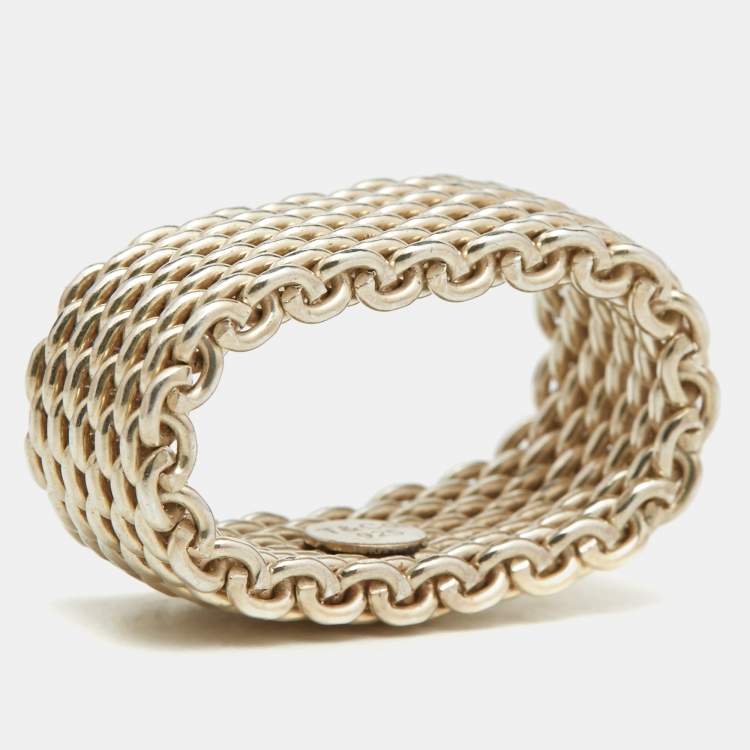 Pre Owned Tiffany & Co. Somerset Sterling Silver Mesh Band Ring Size 55