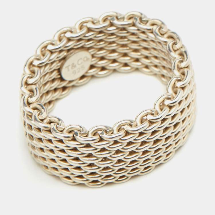 Pre Owned Tiffany & Co. Somerset Sterling Silver Mesh Band Ring Size 55