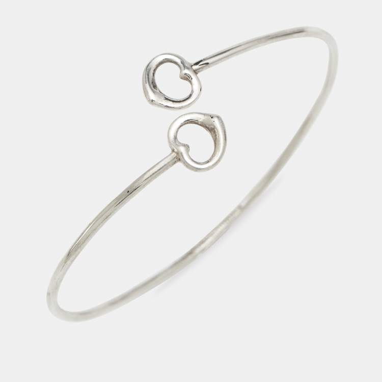 Pre Owned Tiffany & Co. Elsa Peretti Double Open Heart Sterling Silver Bracelet