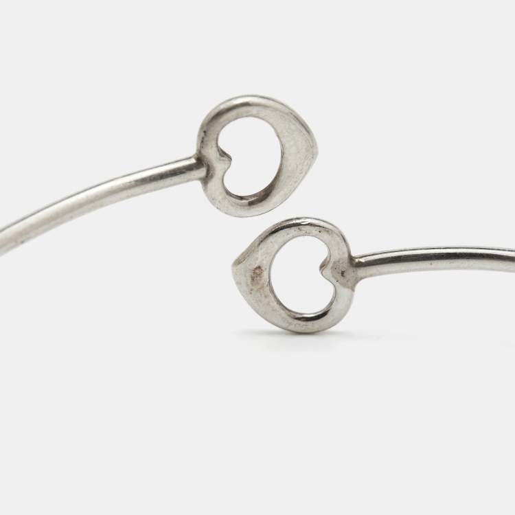 Pre Owned Tiffany & Co. Elsa Peretti Double Open Heart Sterling Silver Bracelet