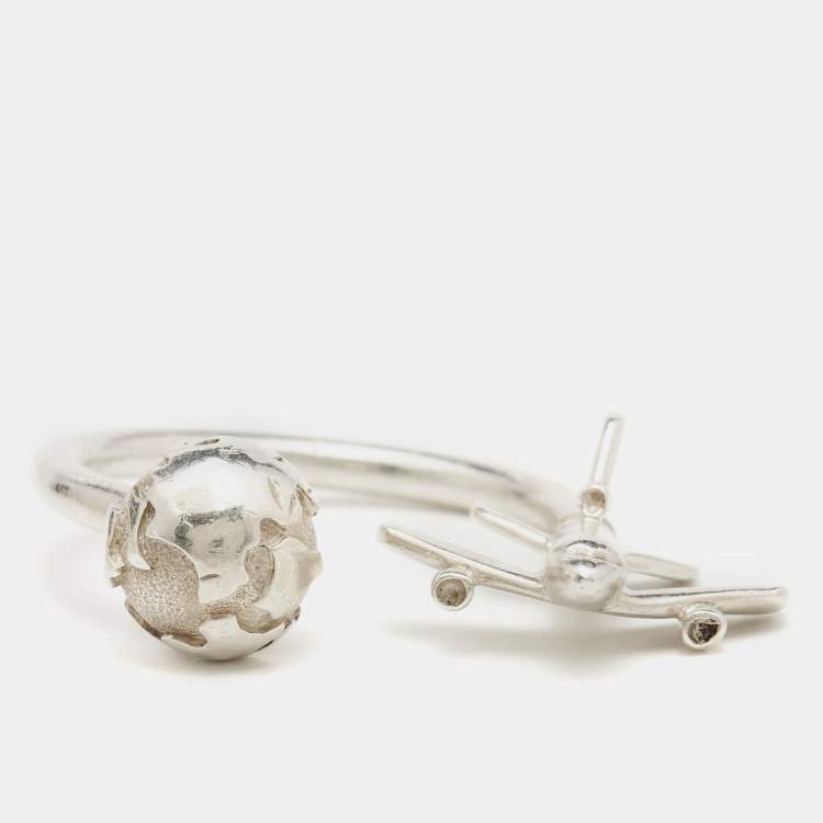 Pre Owned Tiffany & Co. Airplane Globe Sterling Silver Key Ring