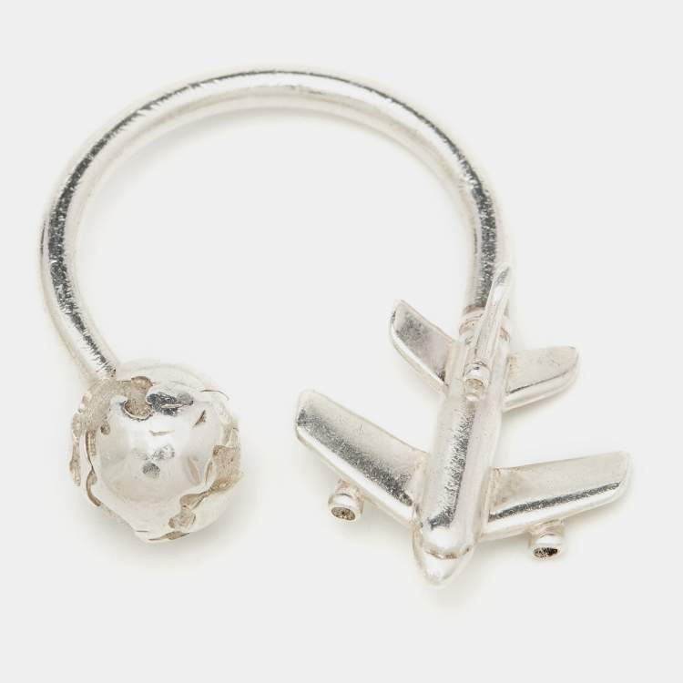 Pre Owned Tiffany & Co. Airplane Globe Sterling Silver Key Ring