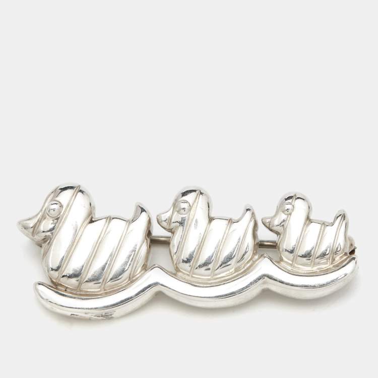 Pre Owned Tiffany & Co. Three Ducks Sterling Silver Brooch