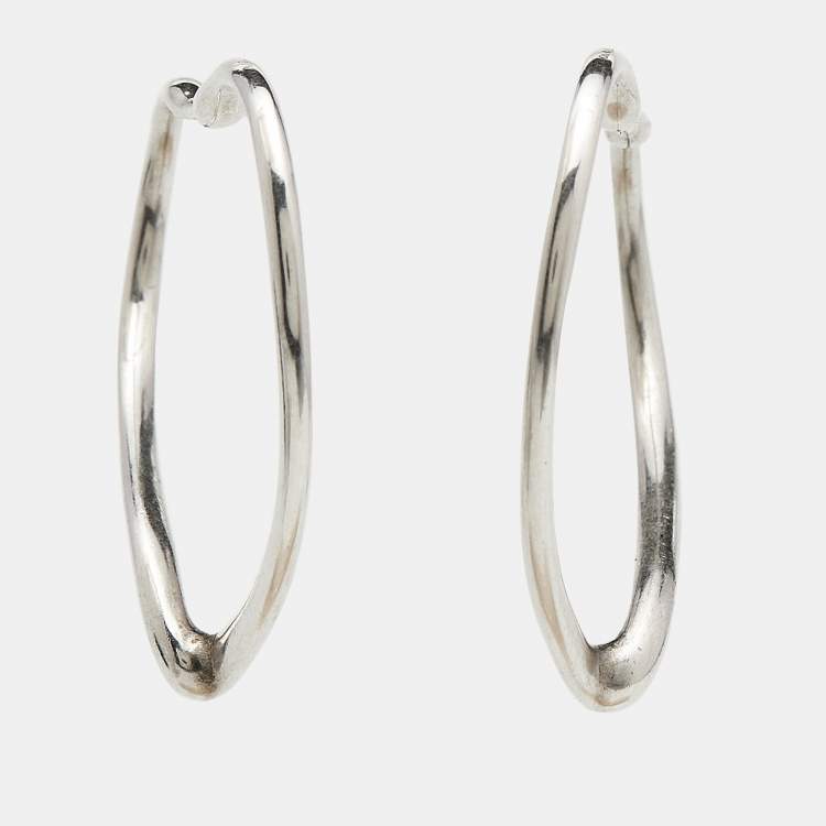 Pre Owned Tiffany & Co. Open Heart Sterling Silver Hoop Earrings