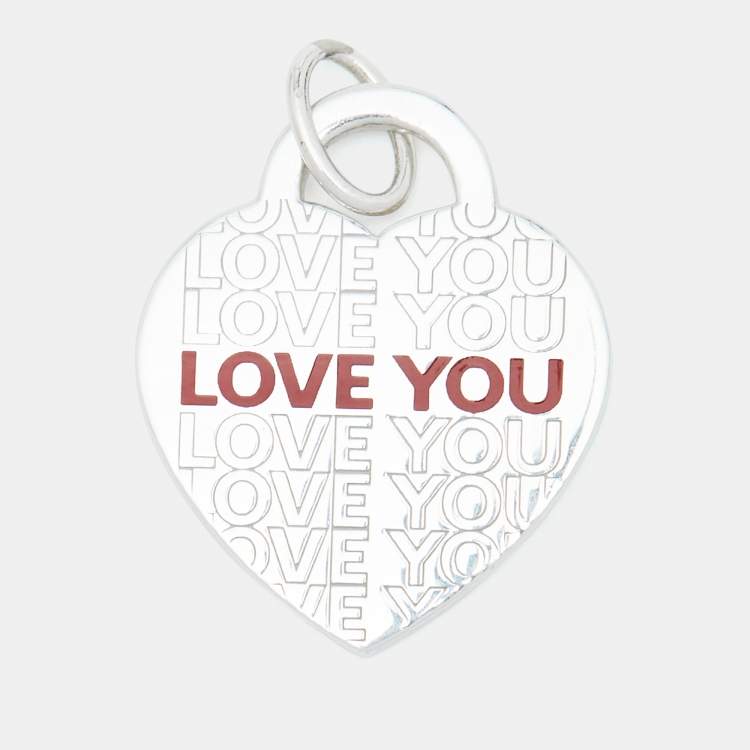 Pre Owned Tiffany & Co. Heart tag “Love You” Enamel Sterling Silver Pendant