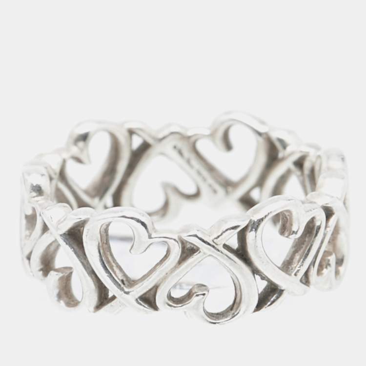 Pre Owned Tiffany & Co. Paloma Picasso Loving Heart Sterling Silver Band Ring Size 52