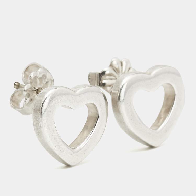Pre Owned Tiffany & Co. Open Heart Silver Stud Earrings