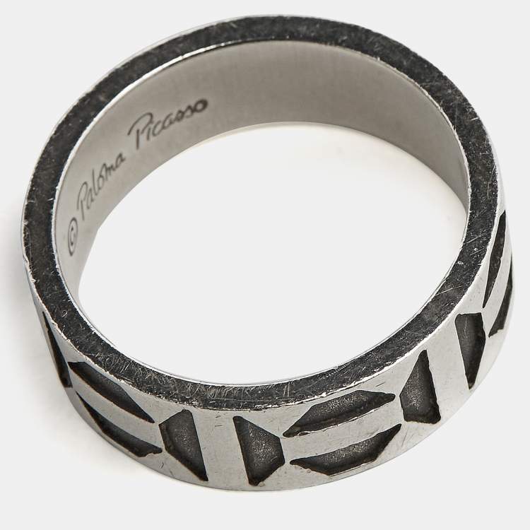 Pre Owned Tiffany & Co.  Paloma Picasso Zellige Sterling Silver Band Ring Size 59