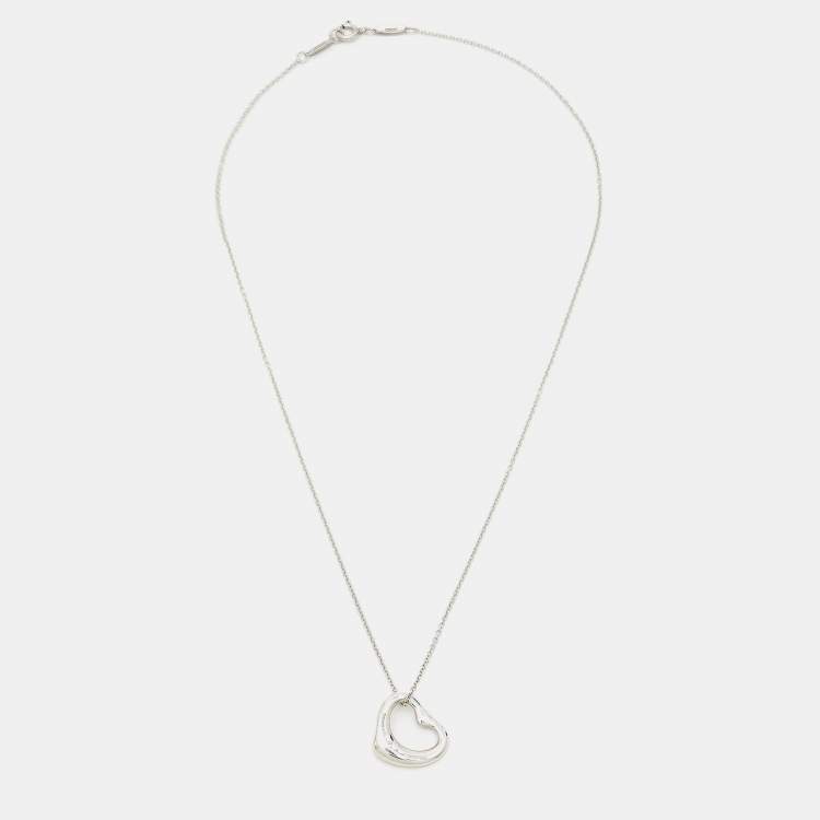 Pre Owned Tiffany & Co. Elsa Peretti Open Heart Pink Sapphire Sterling Silver Necklace