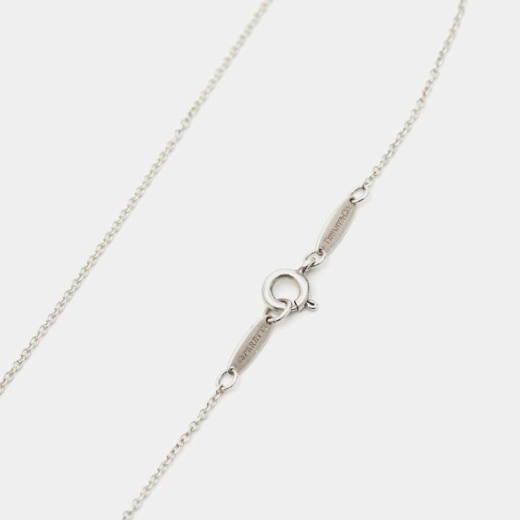 Pre Owned Tiffany & Co. Elsa Peretti Open Heart Pink Sapphire Sterling Silver Necklace