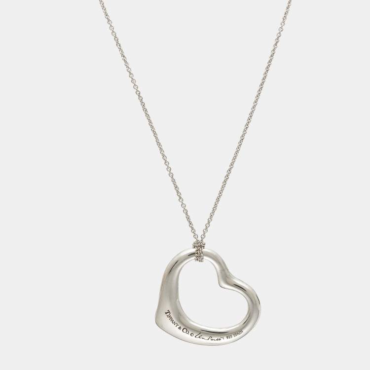 Pre Owned Tiffany & Co. Elsa Peretti Open Heart Sterling Silver Large Model Necklace