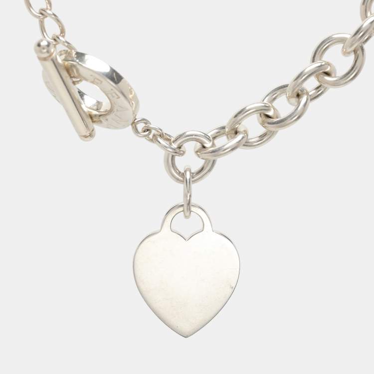 Pre Owned Tiffany & Co. Heart Tag Charm Silver Chain Toggle Necklace