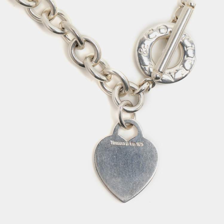 Pre Owned Tiffany & Co. Heart Tag Charm Silver Chain Toggle Necklace