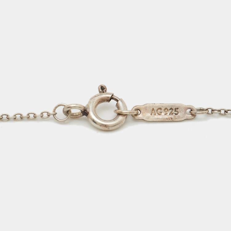 Pre Owned Tiffany & Co. Return to Tiffany Mini Double Heart Tag Pendant Blue Enamel Sterling Silver Chain Necklace